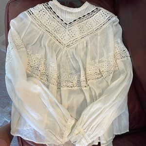 Free People Top - Ivory with eyelet/ribbon detail